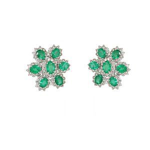 Estate Flower Shaped Emerald and Diamond Earrings